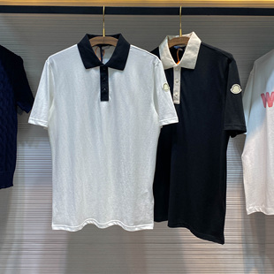 高街欧式POLO衫男士时尚潮牌老钱风几何图形商务休闲宽松短袖tee