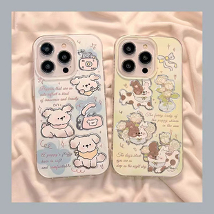 漫画小狗英文适用于oppo reno15pro手机壳14/13/12女reno11pro/10/9/8pro+保护套reno6/5k4se新款reno7se羽纱