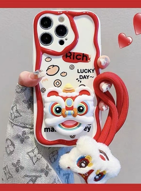 新年舞狮手链适用于oppo reno15/14/13/11pro/10手机壳Reno9新款Reno8全包Reno5proReno4seReno7保护壳水滴