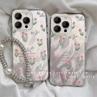 粉色的郁金香适用于oppo reno15pro手机壳14/13/12女reno11pro/10/9/8pro+保护套reno6/5k4se新款reno7se羽纱