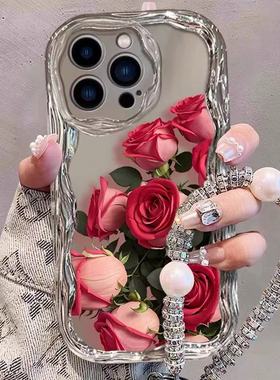 气质红色玫瑰适用于小米17pro手机壳15/civi5/4/14/13/12/11/9红米note15/14保护套turbo4k90/80/60E70水滴女