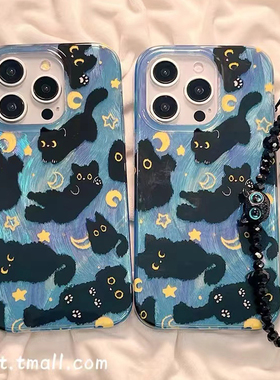 星星月亮黑猫适用于oppo findx9手机壳x8prox7/reno15pro/14/13/12女K12S/10软A5A6proA3新款ace2羽纱保护套