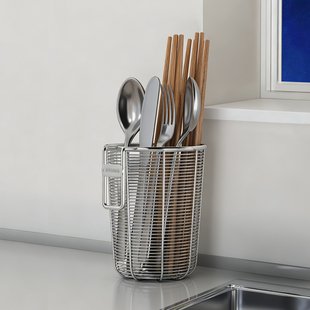 304不锈钢筷子筒壁挂式家用筷子收纳盒沥水架防霉墙上筷笼筷篓架