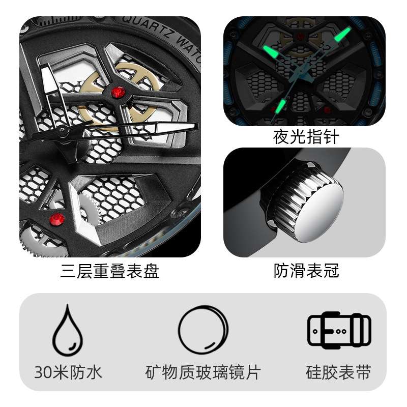 爱迪时新款镂空机械表跨境防水男士腕表全自动学生钢表现货厂家