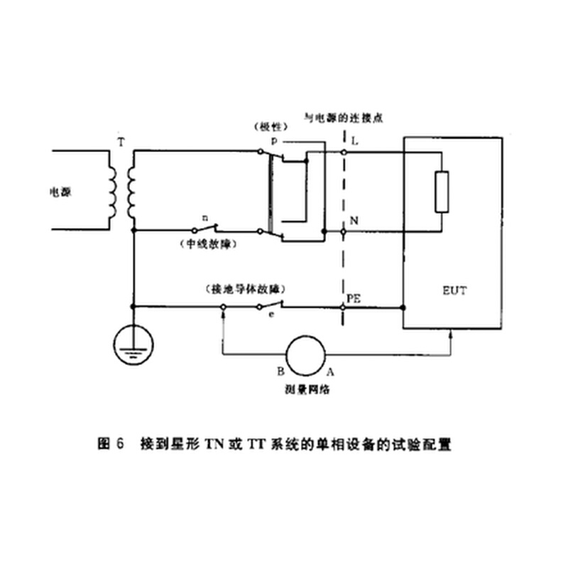 。接触电流测试转换开关 IEC60990图6 接到星形TN或TT系统试验配