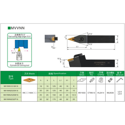 。72.5度菱形数控外圆车刀刀杆MVVNN/2020K16/2525M16尖刀车床刀