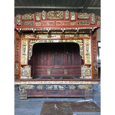 纯手工雕刻马到成功.狮子.花鸟人物高大五彩千工床.雕刻