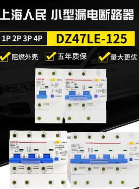 上海人民DZ47LE-125小型漏电断路器空气开关1P2P3P4P100A125A80A