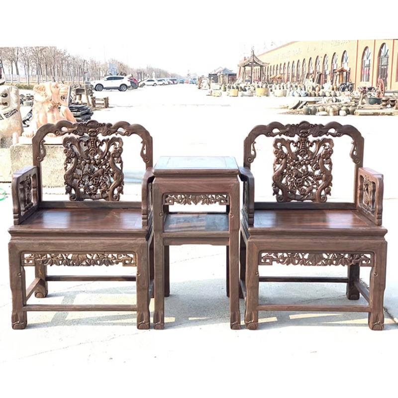 新中式仿古家具实木太师椅三件套明清雕刻花梨木官帽椅皇宫椅客厅