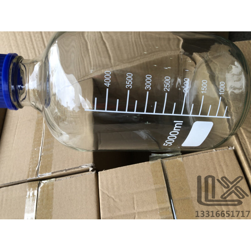 。5000ml 5L 透明 蓝盖试剂瓶 丝口玻璃瓶 螺口兰盖瓶螺纹口带刻