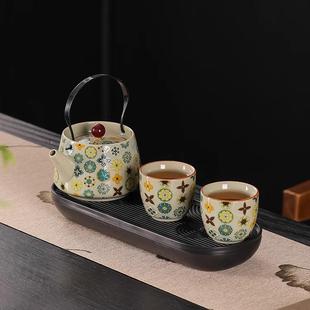 家用宿舍酒店泡茶壶茶杯干泡蓄水茶盘小型 一壶二杯提梁壶茶具套装