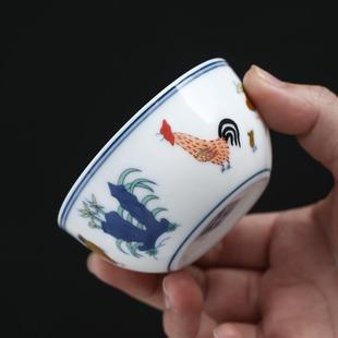 2.8亿大明成化斗彩鸡缸杯德化仿古玩功夫单个茶杯陶瓷主人品茗杯