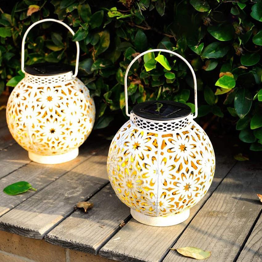 户外太阳能灯草坪灯铁艺镂空灯户外手提灯庭院装饰灯花园投影挂灯