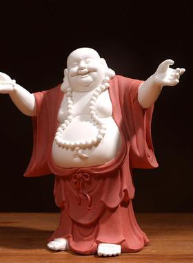 陶瓷弥勒笑佛福在眼前八方招财新中式禅意摆件客厅玄关桌面装饰品