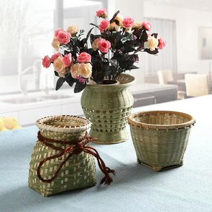 手工竹编小鱼篓采茶篓小竹篓收纳篮花瓶插花器舞蹈演出道具竹篮子