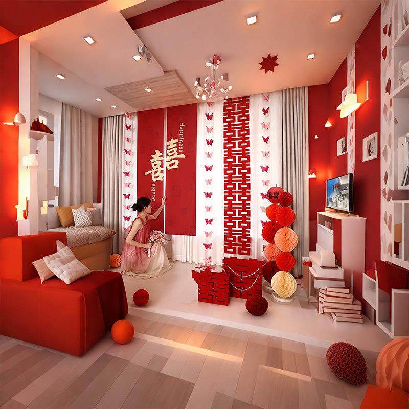 婚房布置套装结婚礼长条喜字贴窗帘挂件新房卧室装饰房间蝴蝶拉花,节庆用品/礼品,拉花,淘宝优惠券,粉丝福利购,淘宝优惠卷