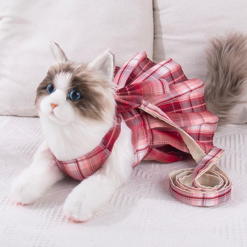 宠物猫咪牵引绳遛猫专用泰迪博美小型犬防挣脱舒适可爱裙宠物猫绳