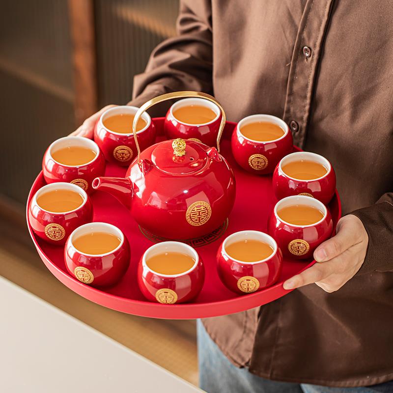 结婚敬茶杯套装茶具改口家用喜杯送新人婚礼红色一对新婚陪嫁用品