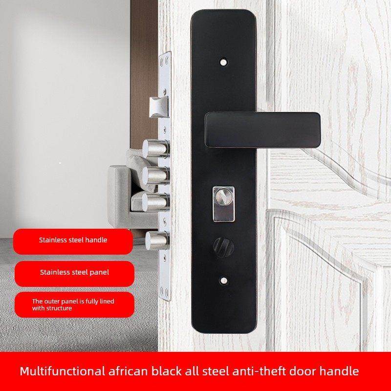 万能多功能防盗门把手双弹簧入口门铁门不锈钢面板锁配件