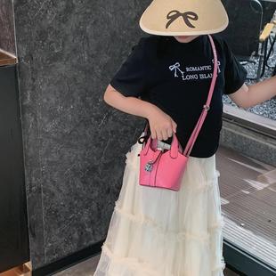 鳄鱼纹菜篮儿童女包手拎包高级ins韩版 小女孩洋气斜挎包精致时髦