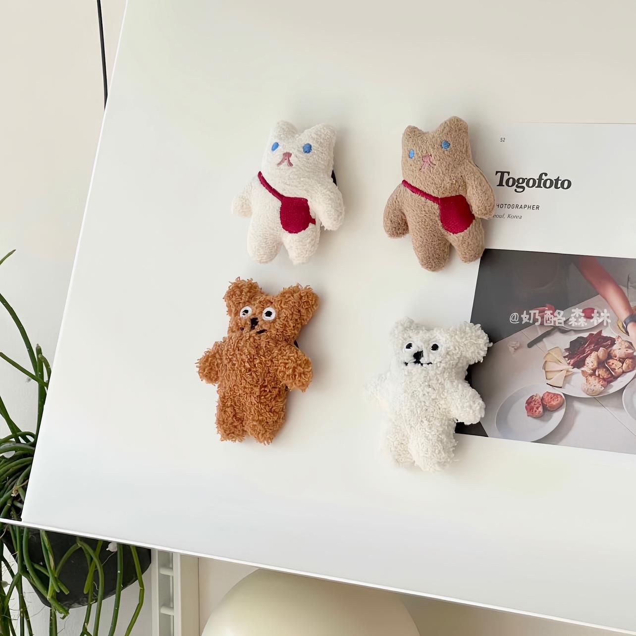 卡通毛绒小熊冰箱贴家居冰箱门装饰创意可爱玩偶磁吸贴缓冲防撞贴