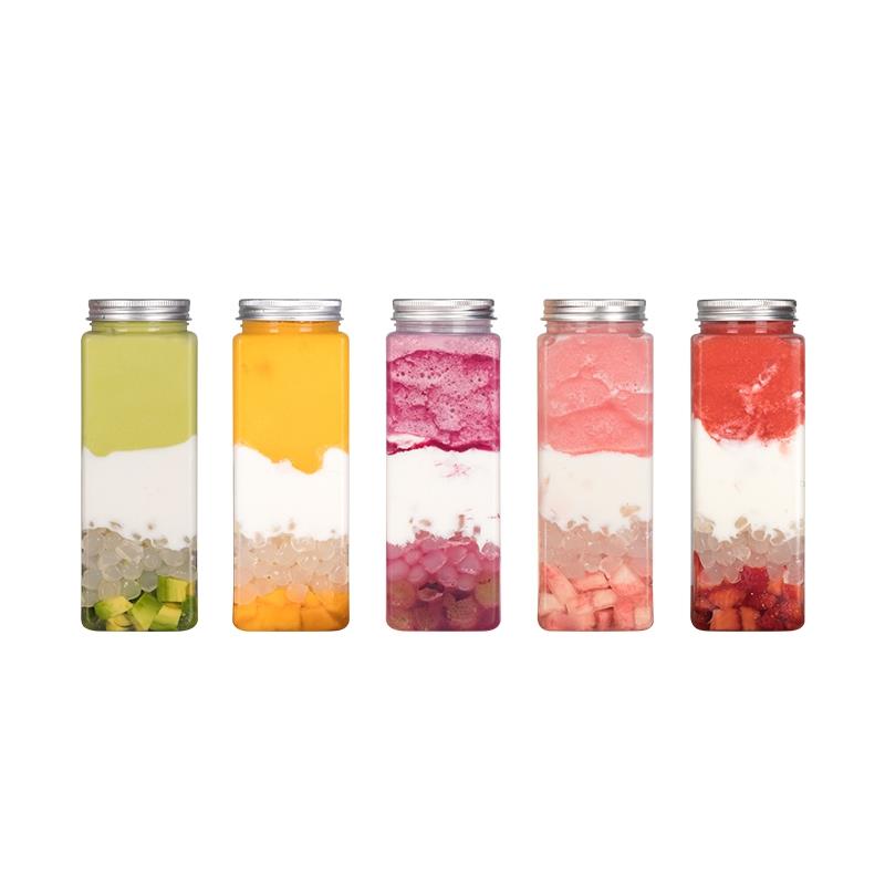 一次性矮扁正方形瓶胖胖圆形饮料塑料瓶网红创意奶茶杯杨枝甘露瓶