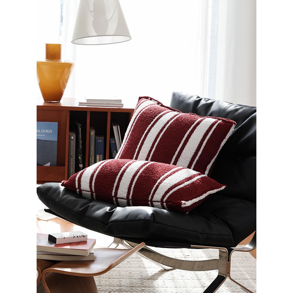 中古风抱枕ins风简约黑白条纹枕套客厅沙发样板房半边绒靠枕民宿