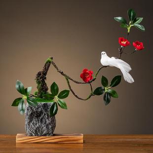 摆件国风田园风山水盆景造景酒柜摆放彷真花鸟创意境客厅房间酒店