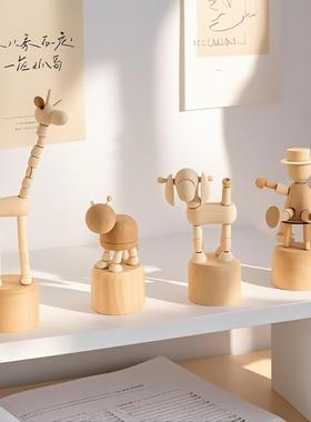 木偶人桌面小摆件创意可爱木头动物小丑玩具儿童房卧室装饰品礼物