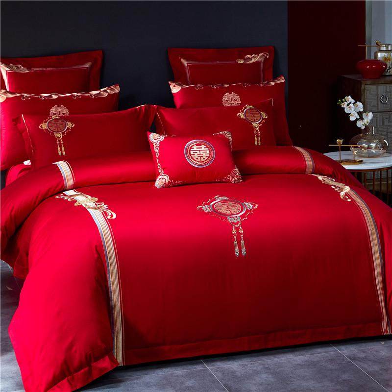 5n新婚庆四件套双人刺绣结婚床品红色婚嫁六件套被套其他