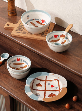 举个栗子碗日式味增汤碗陶瓷炒菜盘汤盘高级感家用饭碗精致小汤勺