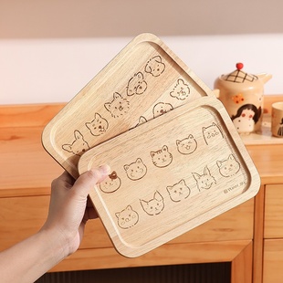 喝茶茶具纯实木茶盘小型一人漂亮 长方形木质托盘 餐盘甜品盘日式