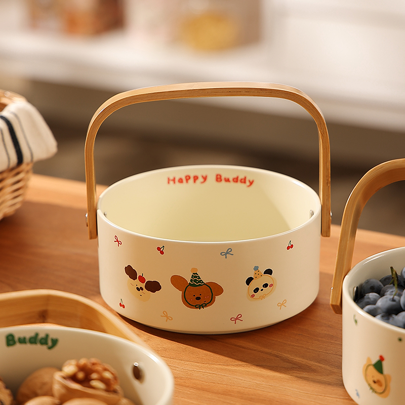 陶瓷水果盘小精致高颜值手提篮子