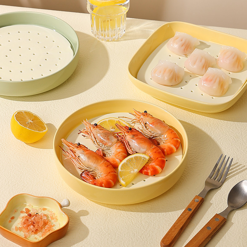 陶瓷密孔蒸盘饺子盘沥水托盘高级感家用烤箱微波炉蒸片沥油备菜盘,餐饮具,盘,淘宝优惠券,粉丝福利购,淘宝优惠卷