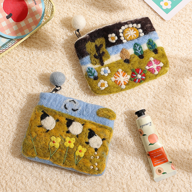 尼泊尔羊毛毡包手工精致小零钱包