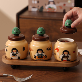 厨房调味罐陶瓷防潮密封罐调味罐高级感咸盐罐味精收纳罐家用盐罐