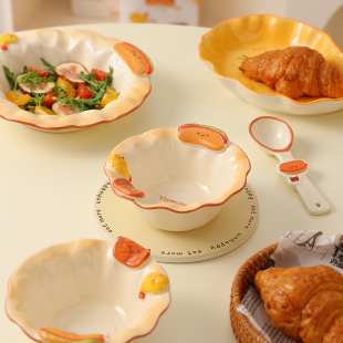 釉下彩可爱面碗个人专用饭碗甜品碗意面盘子菜盘汤盘勺子陶瓷餐具