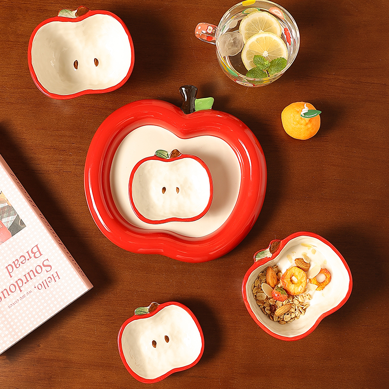 可爱苹果碗盘子家用陶瓷餐具