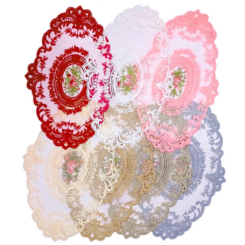 蕾丝绣花布片水溶花朵餐桌布桌布欧式布艺茶几椭圆形抱枕垫子刺绣