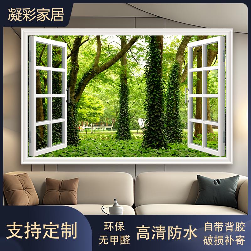 2025新款假窗户装饰画 划挂画 划玄关主卧室拍照墙面美式3d立体贴图片