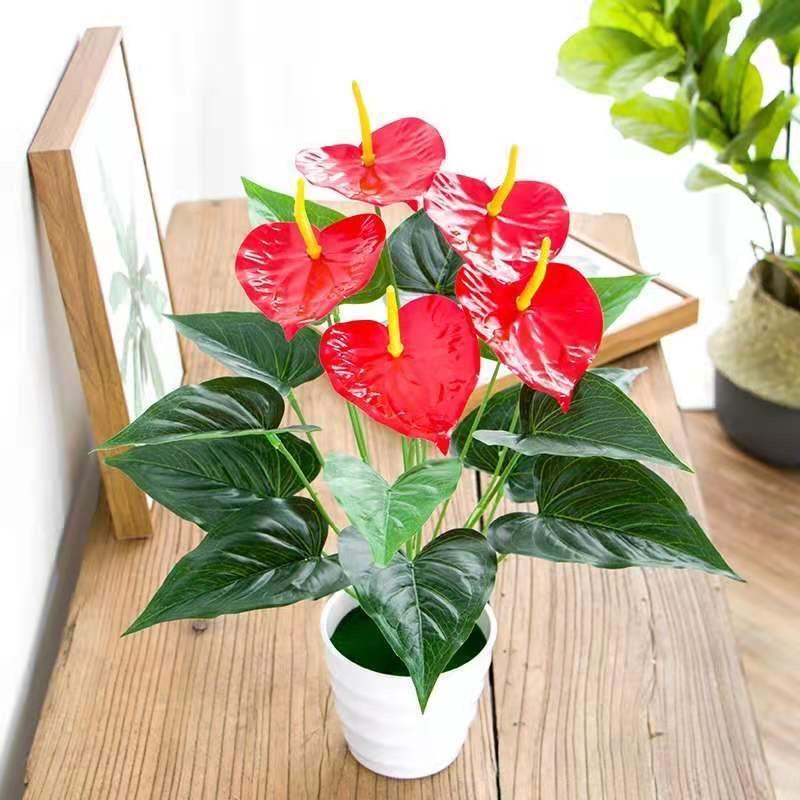 仿真植物红掌假花束客厅室内装饰盆栽摆设塑料绿植假花小盆景摆件