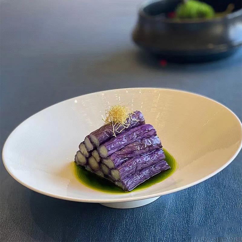 酒店中厨餐具意境菜创意中式冷菜会所拉丝斗笠盘融合菜特色盘子子