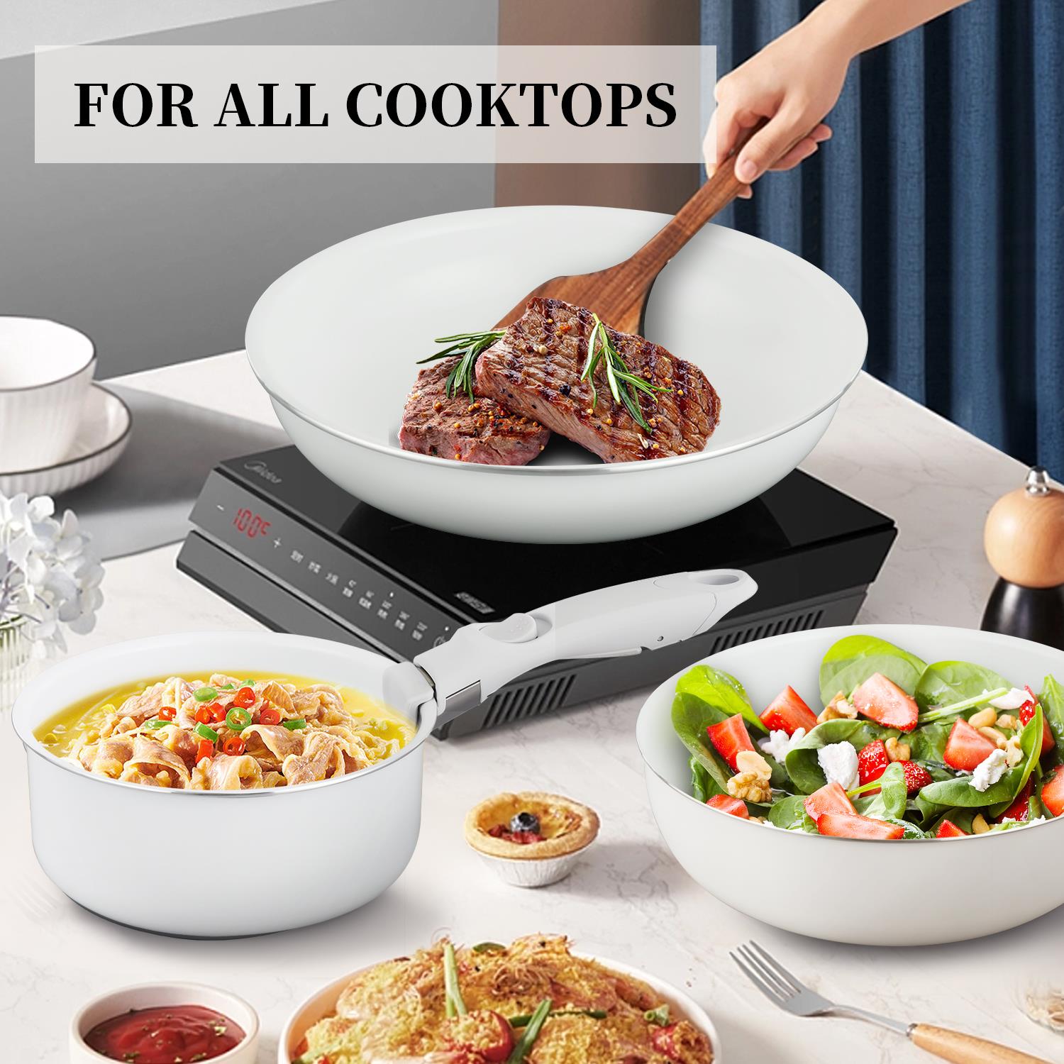 可拆卸手柄锅具套装健康陶瓷不沾锅副食品平底煎炒锅汤锅套娃锅