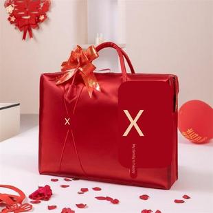 四件套结婚专用收纳袋红色刺绣女方陪嫁高档婚庆喜被包装盒手提袋
