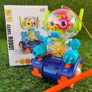 儿童手提中秋节电动万向透明齿轮转动机器人坦克炫酷闪光音乐灯笼