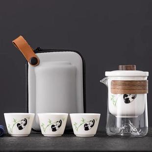 随身旅行茶具套装白瓷便携式一壶三杯随行户外泡茶玻璃快客杯