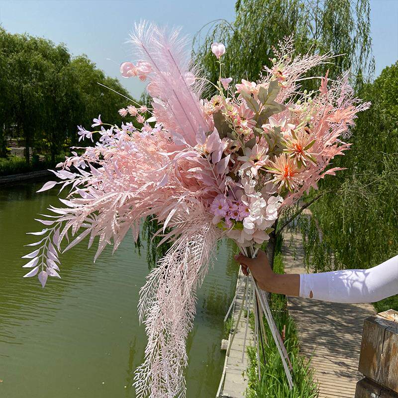 仿真婚庆浅粉色绢花玫瑰绣球婚礼堂花材芍药把束红色中式婚礼路引