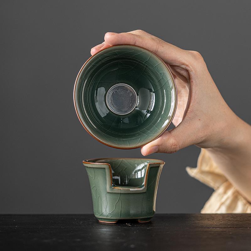 家用茶漏茶滤一体泡茶分离器茶隔过滤网中式办公室陶瓷茶具零配件