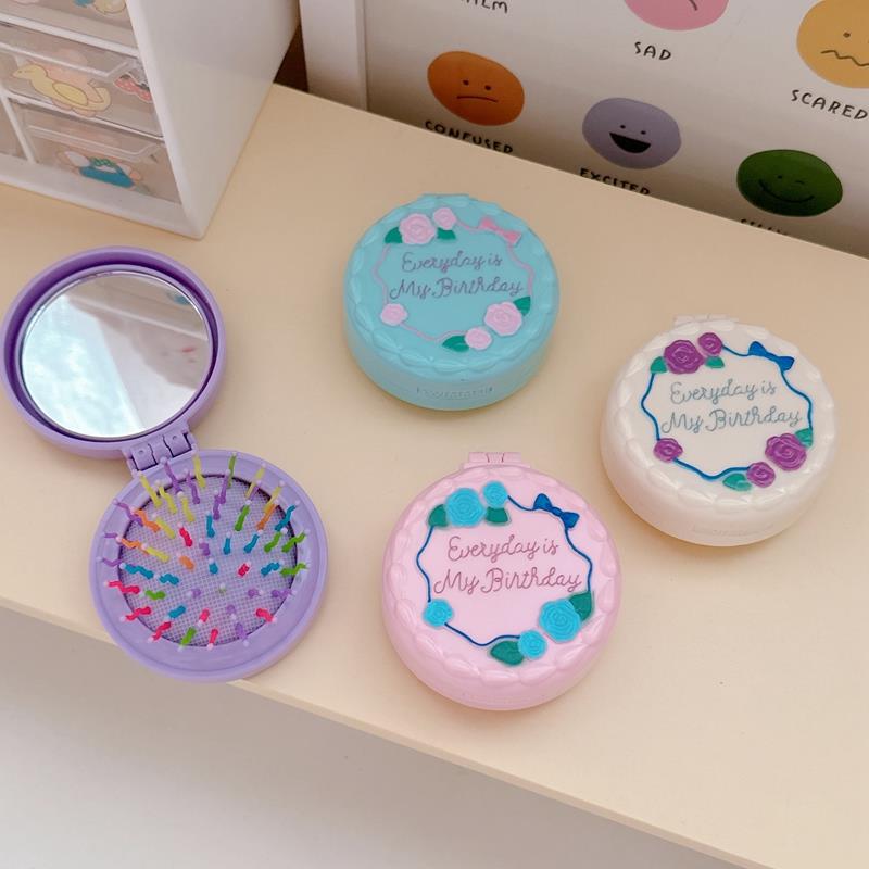 swimmer可爱小清新少女圆形便携镜子梳子 日式头梳按摩梳生日礼物