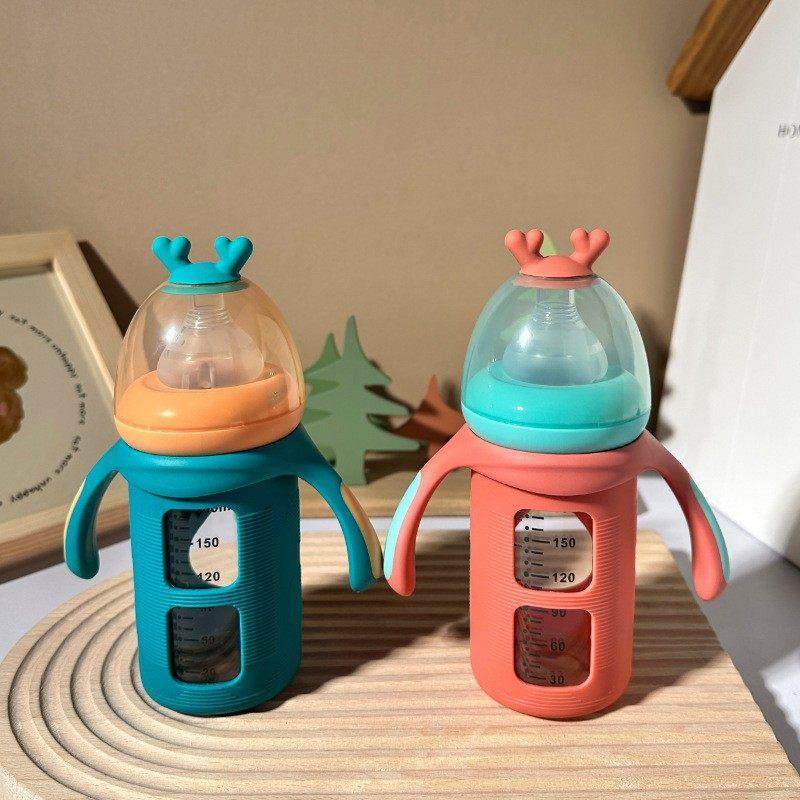 宽口玻璃奶瓶宝宝儿童带手柄吸管防胀气奶嘴婴儿饮水杯耐摔180ml,婴童用品,奶瓶,淘宝优惠券,粉丝福利购,淘宝优惠卷